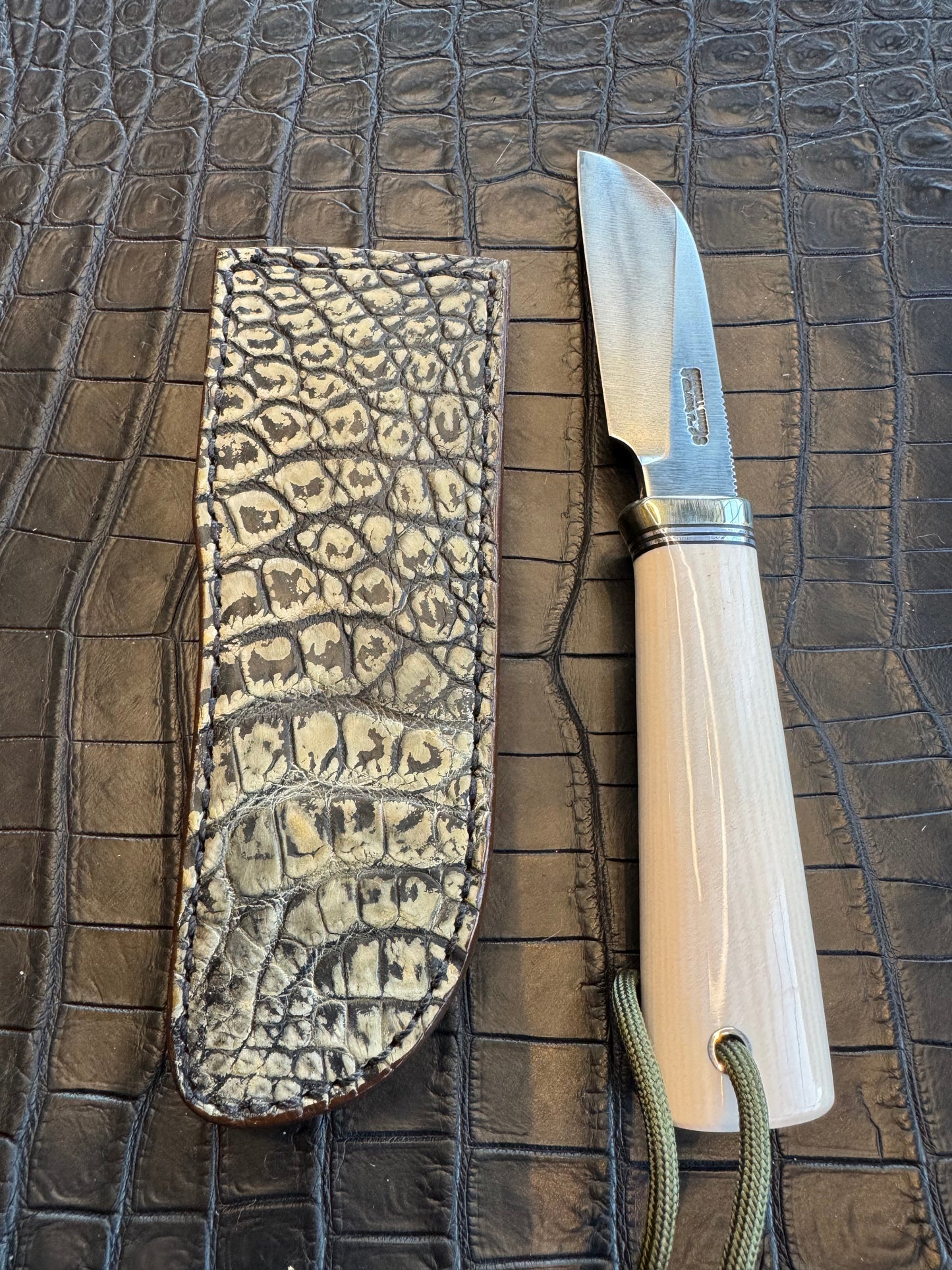 Randall Cattleman Model Sheath in Exotic Black and Grey Sueded Crocodile Skin from Treeman. Sheath only