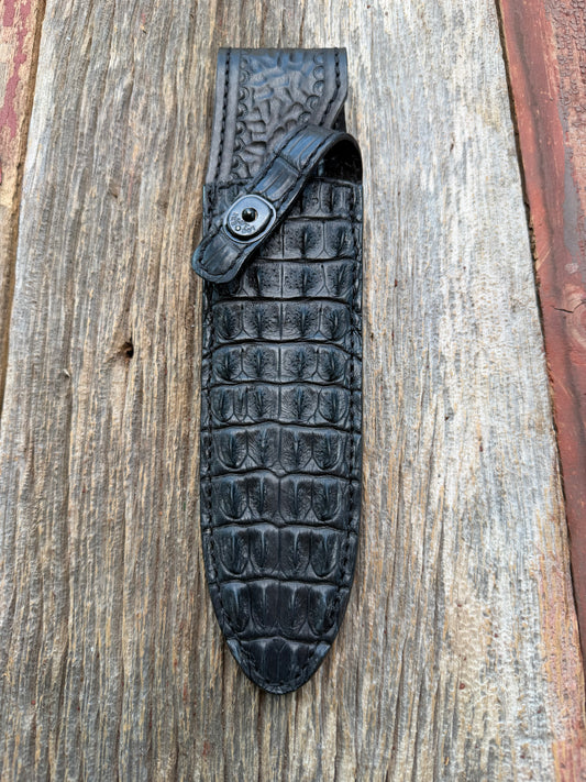 New Randall Model Clinton Special Sheath in Exotic Black Matte Crocodile (Hornback) from Treeman with the newest Black Canteen snap. Killer sheath.