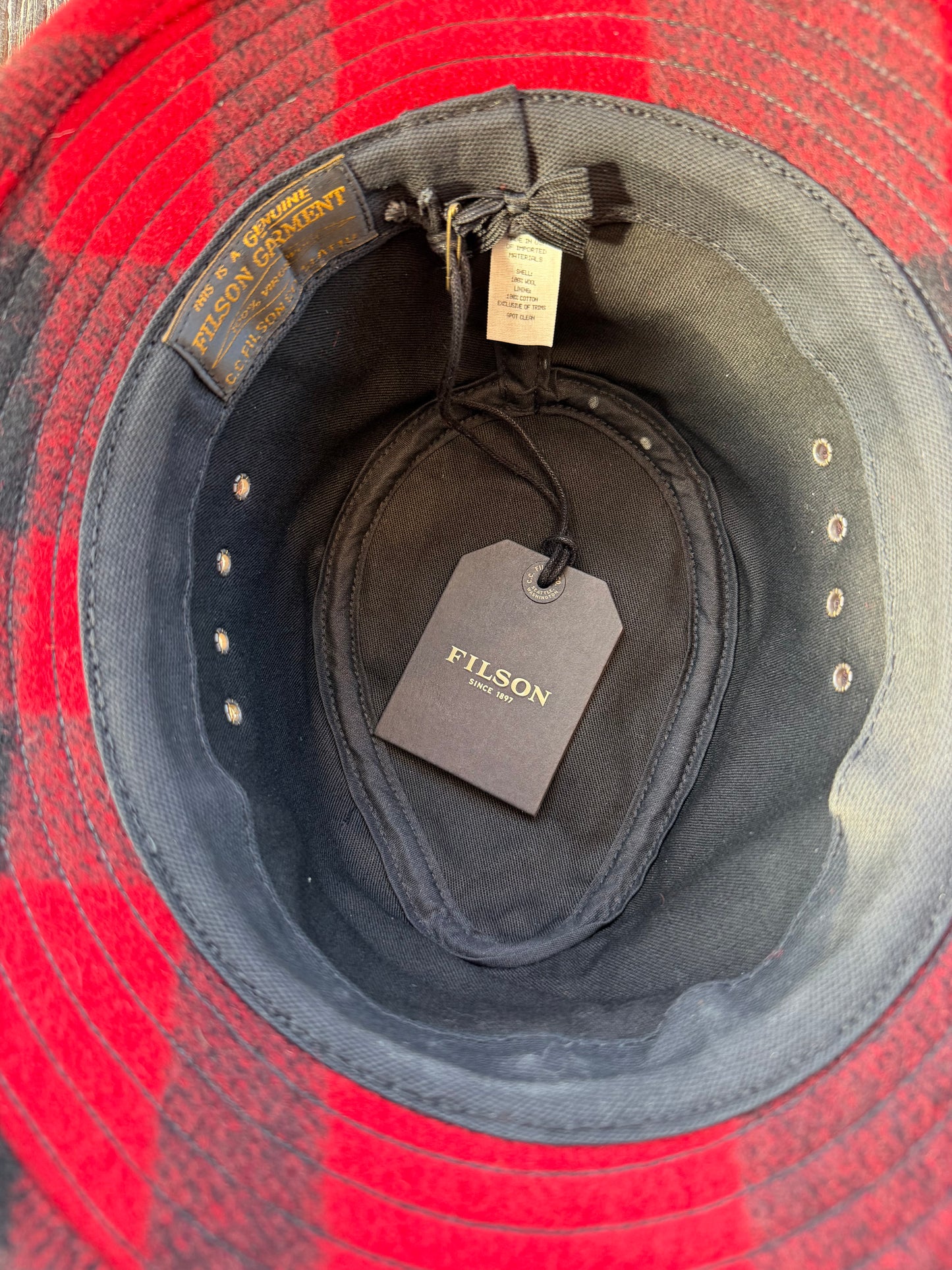 Filson Wool Packer Hat Large Red/Black Buffalo Mens NEW Fedora Made USA