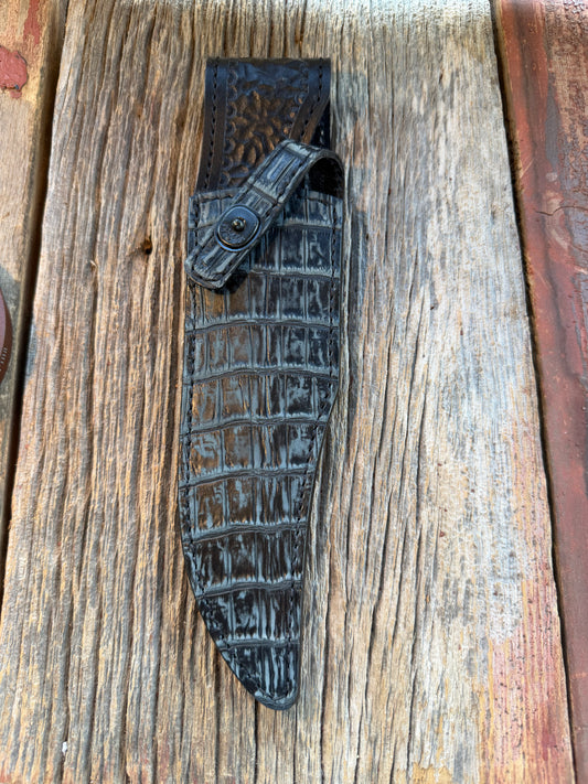 New Randall Model 12-8 Sheath in Exotic Black/Grey Matte Crocodile from Treeman with the newest Black Canteen snap.