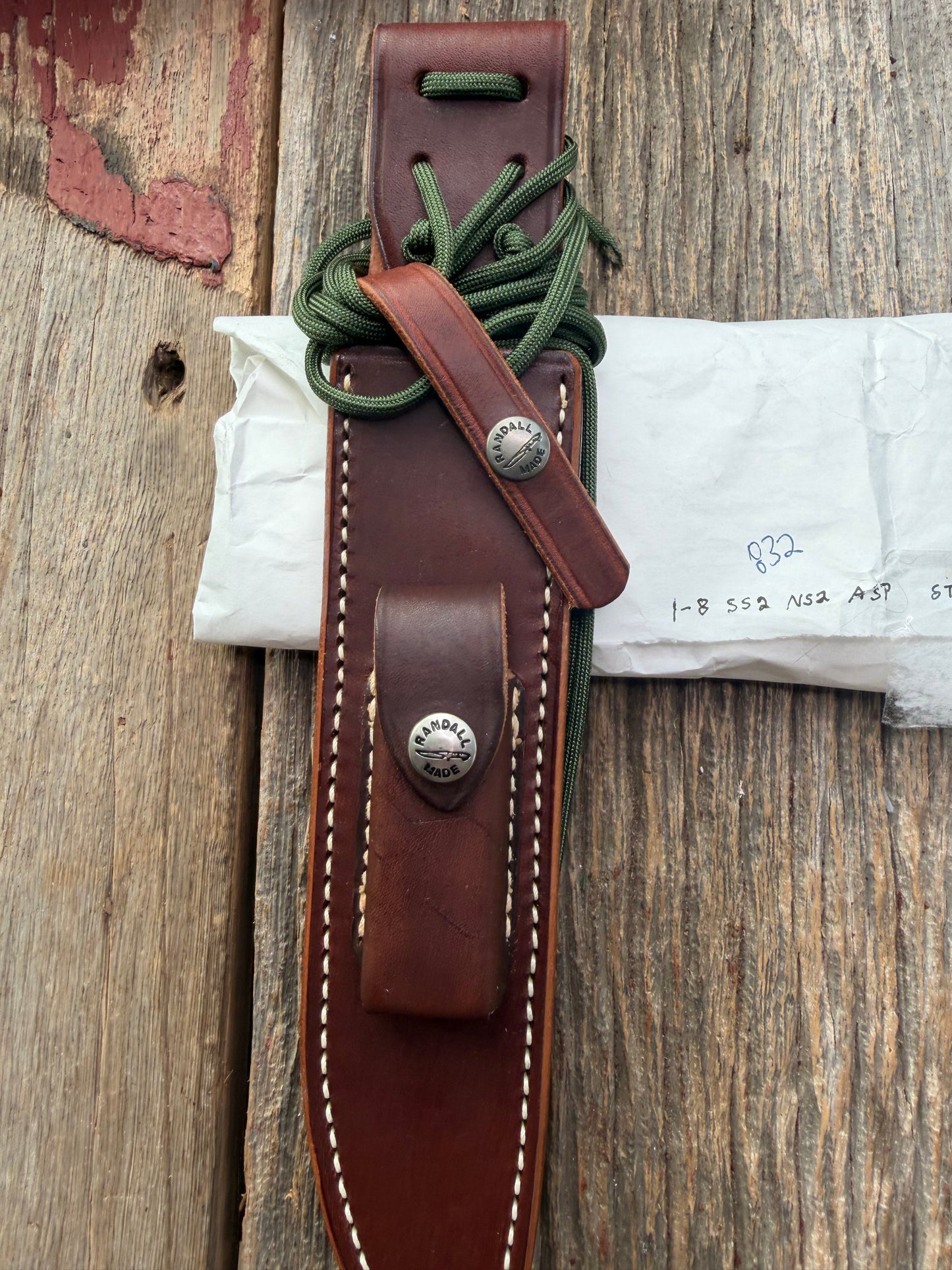 New in Paper Randall Made Knife Model 1-8 Stag , Stainless, Black and Aluminum spacers, Nickel Silver Hilt, Aluminum butt cap.