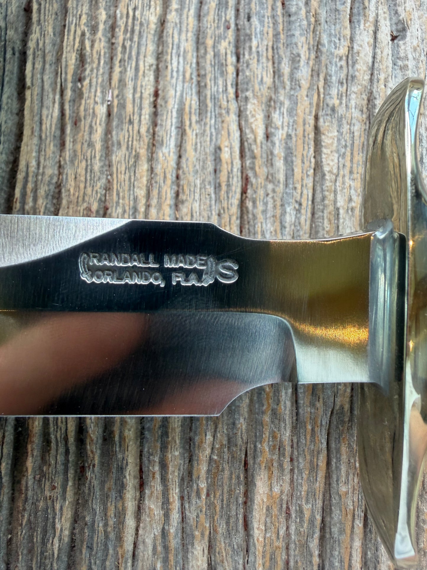 Randall Model 1-7 Popcorn Stag Stainless Nickel Silver Hilt Natural end Red and Aluminum Spacers