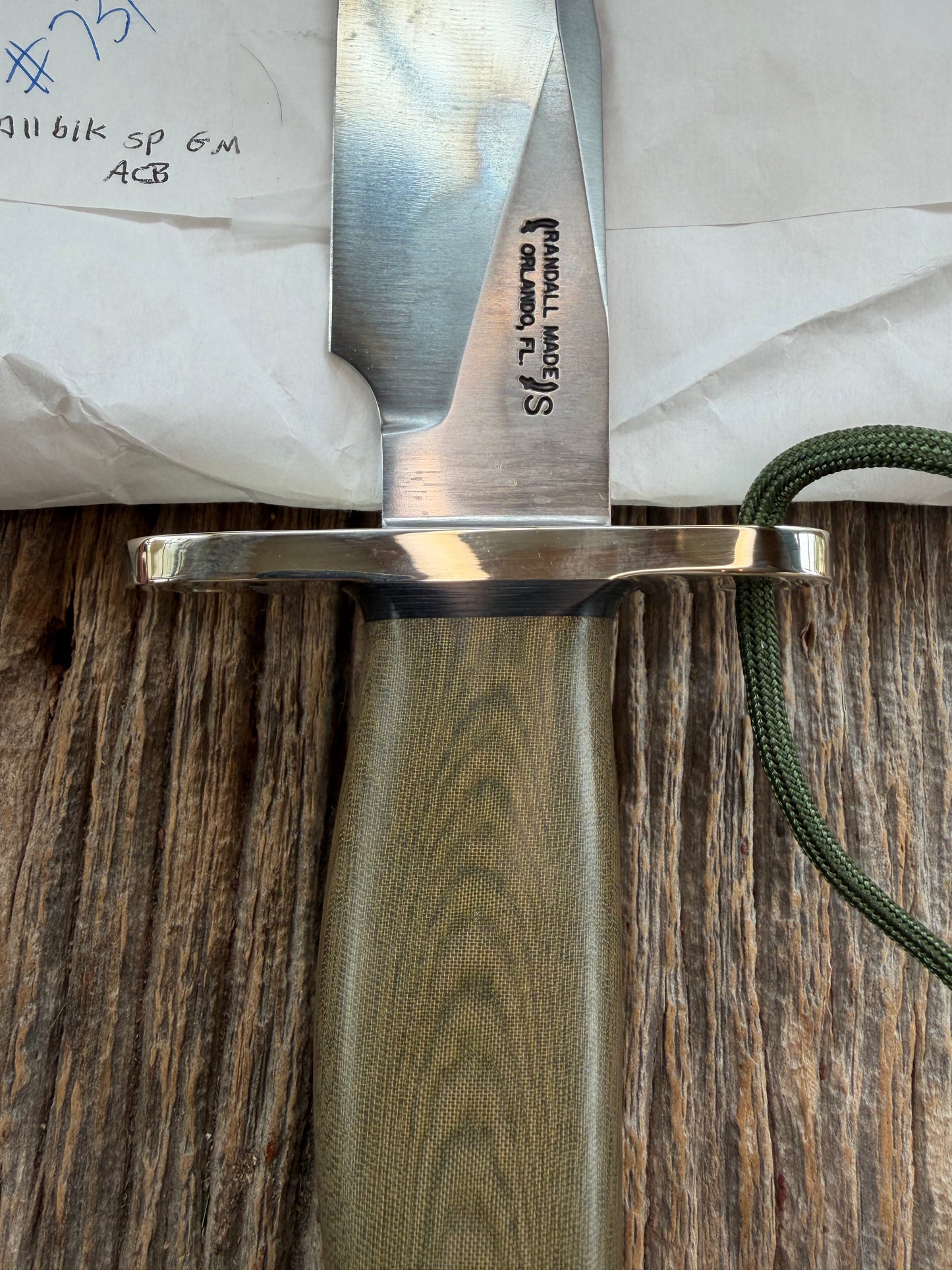 New Paper Randall Made Knife Model Sergeant Green Micarta Stainless Nickel Hilt