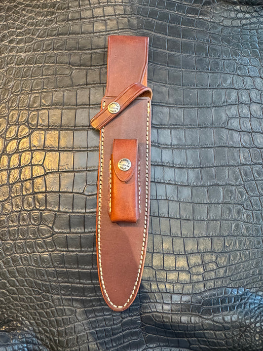 Randall Model 2-8 Sheath (with Stone) in Brown Leather made at Sullivans by Gutcher in Tampa Florida. Official sheath maker for Randall Knives.
