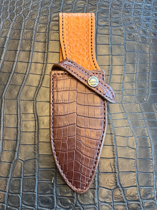 Randall Model 19-5 Exotic Brown Crocodile Sheath from Sullivans by Gutcher.