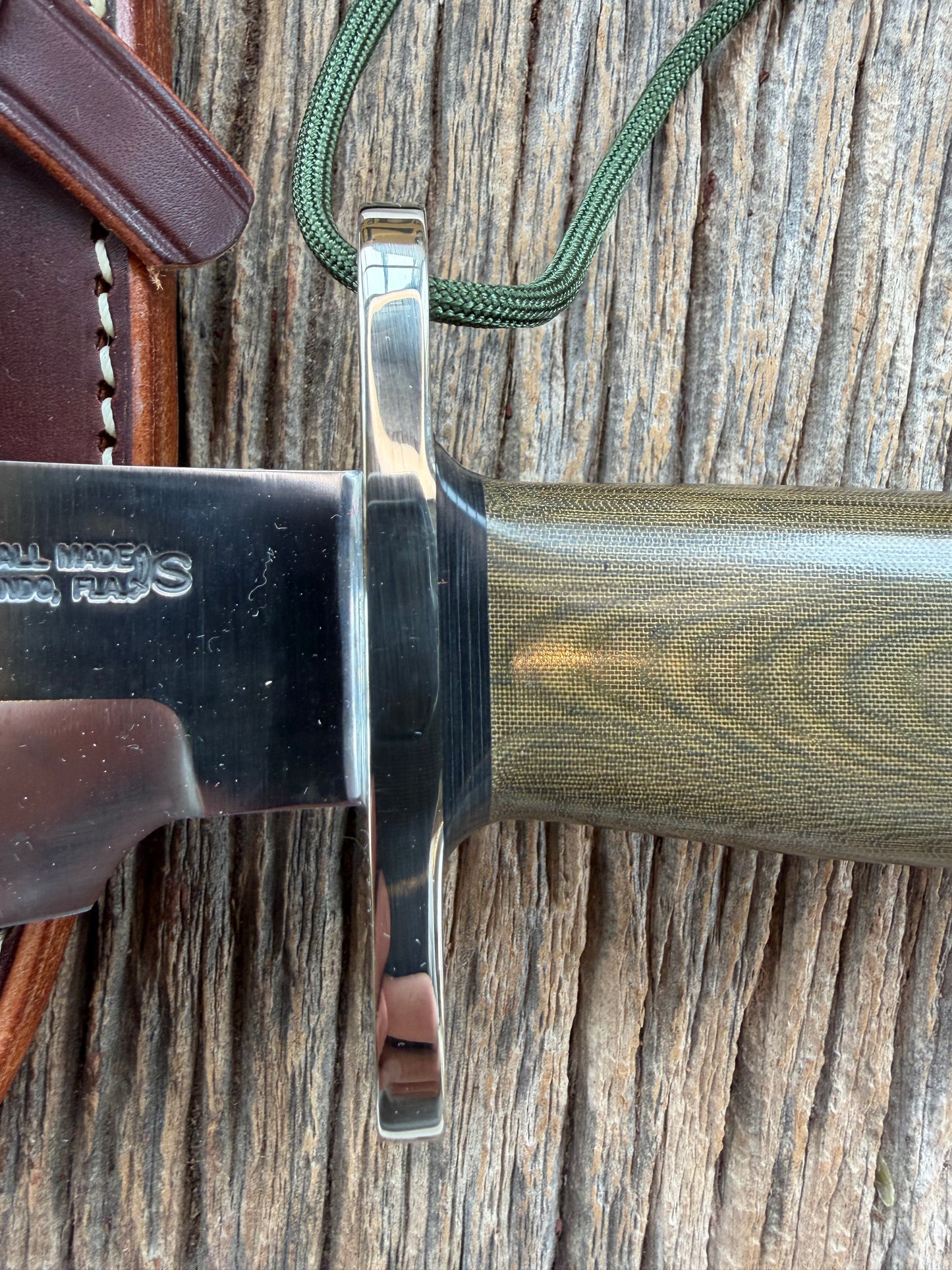 New Paper Randall Made Knife Model 19-5 Green Micarta Stainless Nickel Hilt
