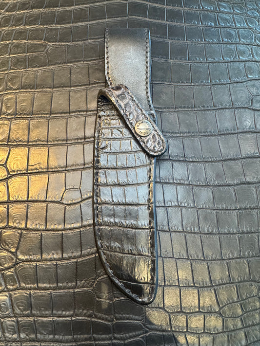 Randall Model 3-5 Sheath in Exotic Black Crocodile Custom Made at Sullivan’s by Gutcher.