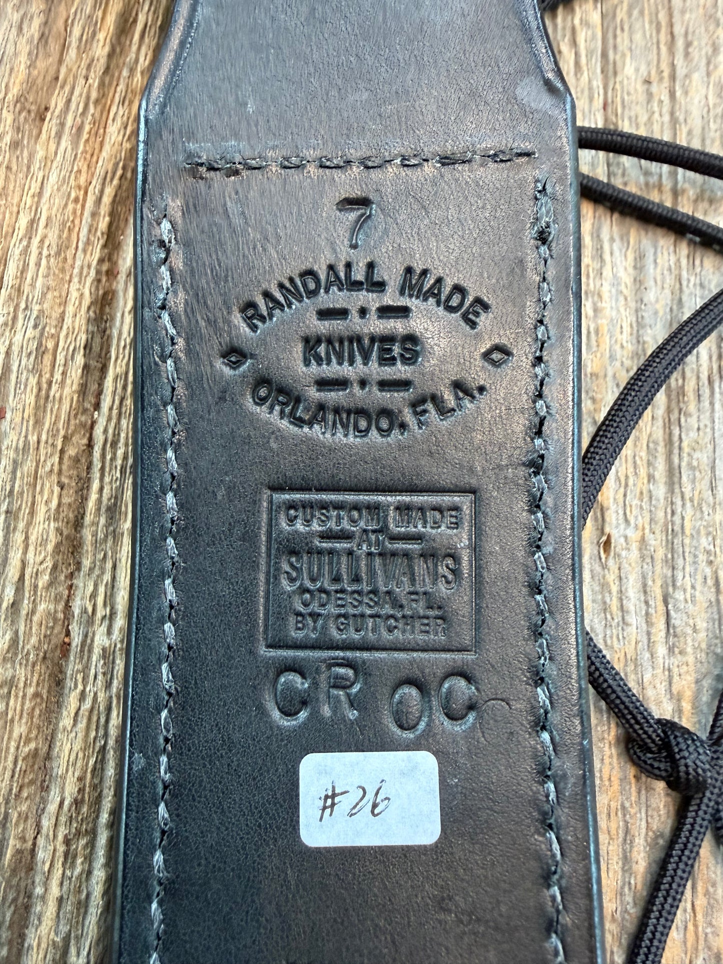 New Randall Model 1-7 or 2-7 Sheath in Exotic Black Natural Croc with lanyard straps. Custom Made at Sullivan’s by Gutcher.