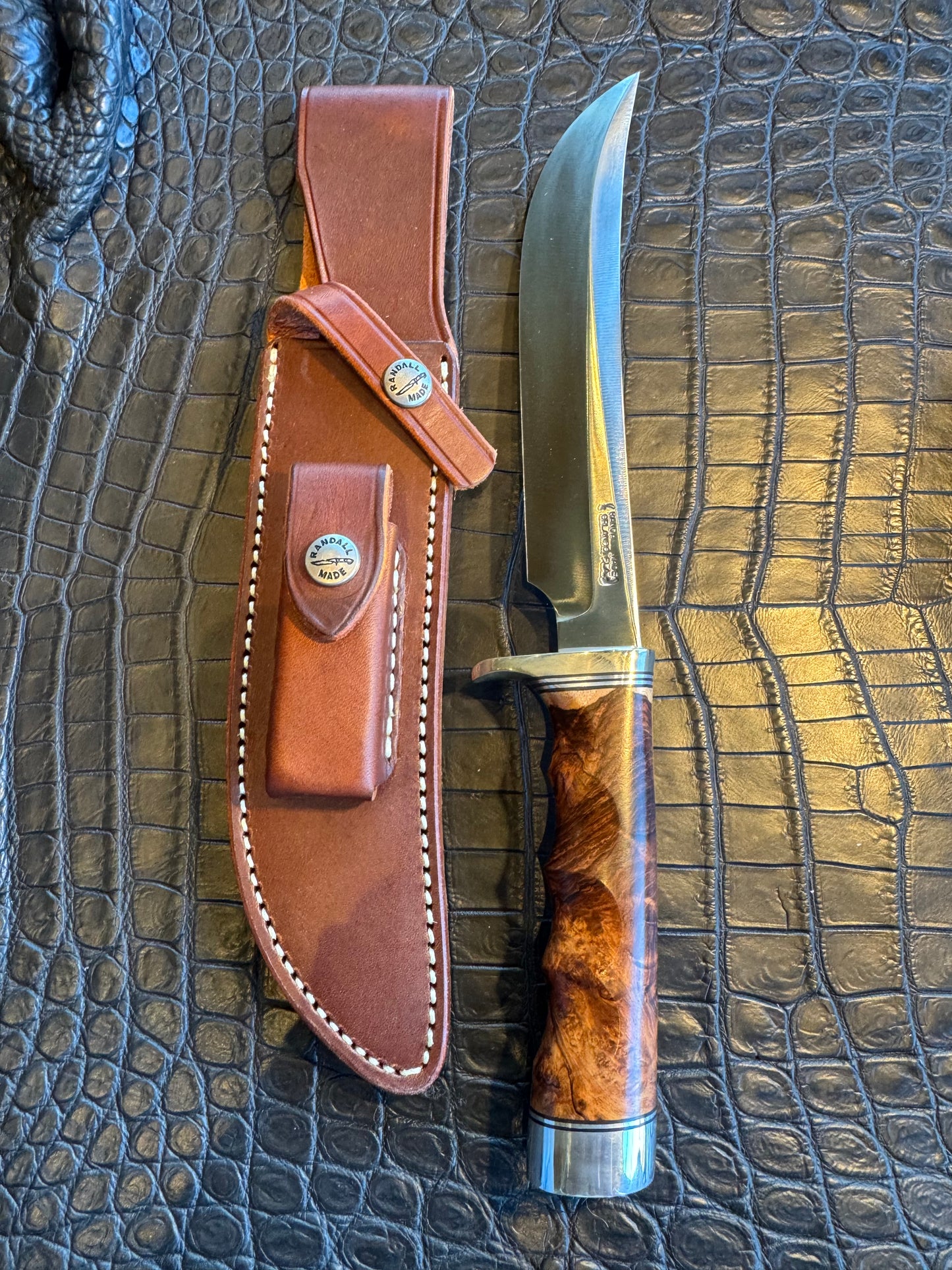 New Randall Knife 4-7 Nickel Silver Hilt Honduran Rosewood Burl Carbon Steel