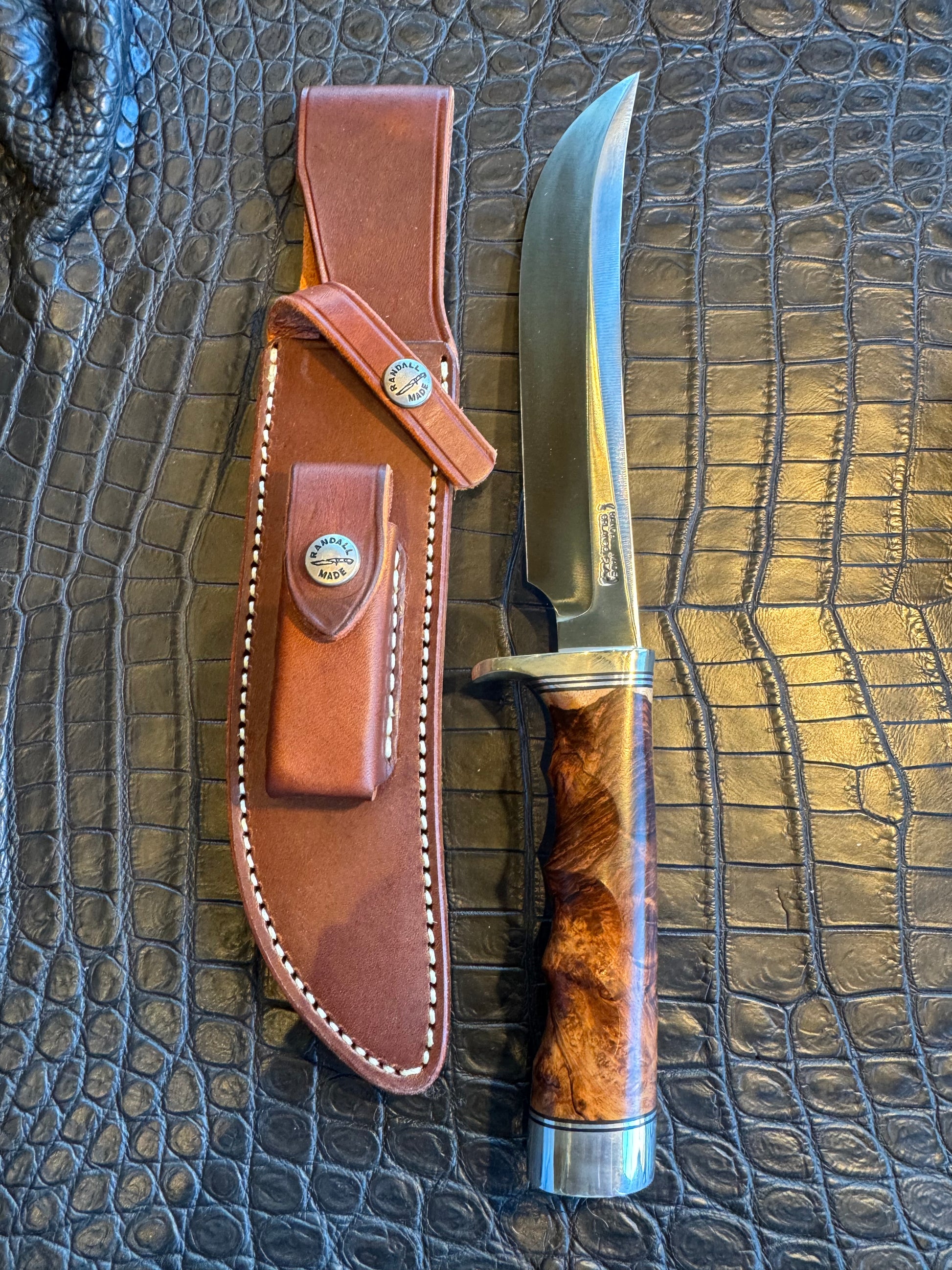 New Randall Knife 4-7 Nickel Silver Hilt Honduran Rosewood Burl Carbon Steel