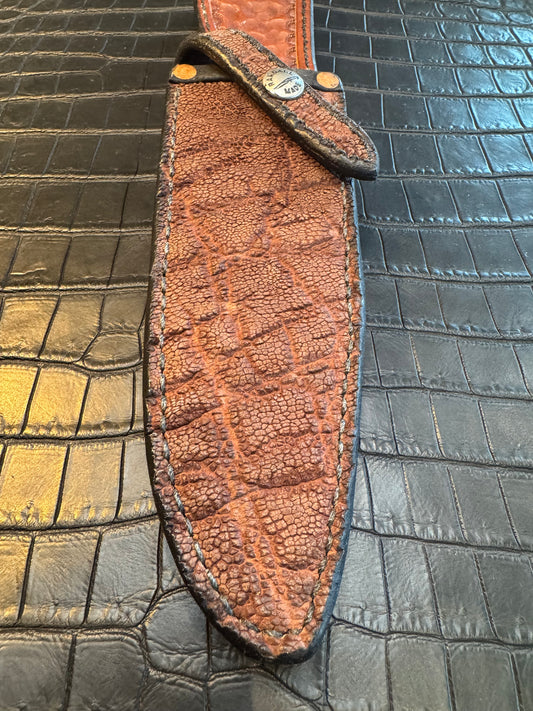 Randall Model 25-6 Sheath in Exotic Thick Brown Elephant Custom Made at Sullivan’s by Gutcher.