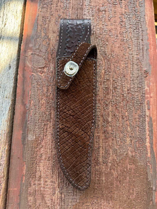 Randall Model Nordic Special Sheath in Exotic Sueded Chocolate Brown Hippo by Treeman.