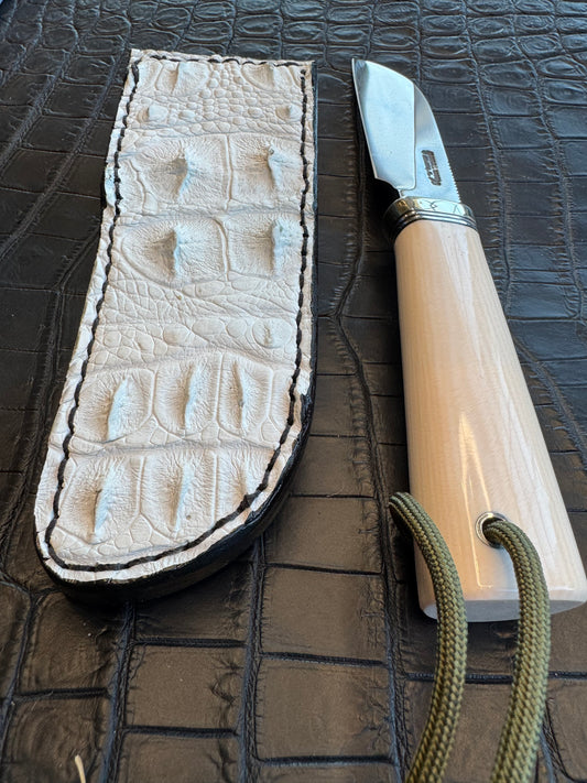 Randall Cattleman Model Sheath in Exotic White Hornback Crocodile Skin from Treeman. Sheath only