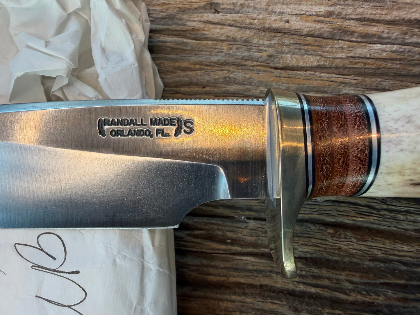 New in paper Randall Knife Model 25-6 Trapper in Stag Leather Handle Stainless Blade, NSH