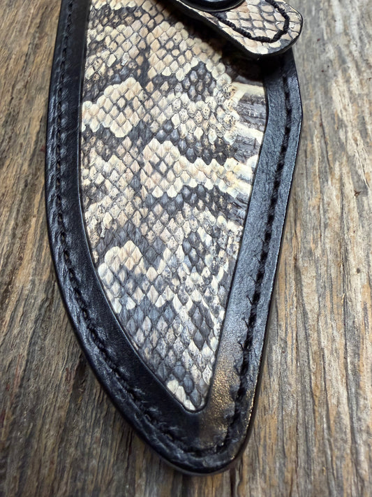 Randall Model 19-5  Sheath in Exotic Eastern Diamondback RattleSnake from Treeman Sheaths. Tremendous colors on this one.