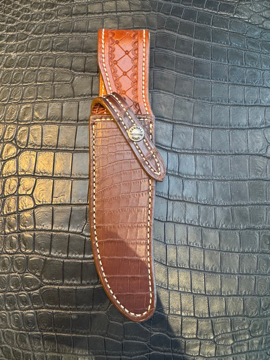 New Randall Model 12-6 Sheath in Exotic Brown Crocodile Custom Made at Sullivan’s by Gutcher.