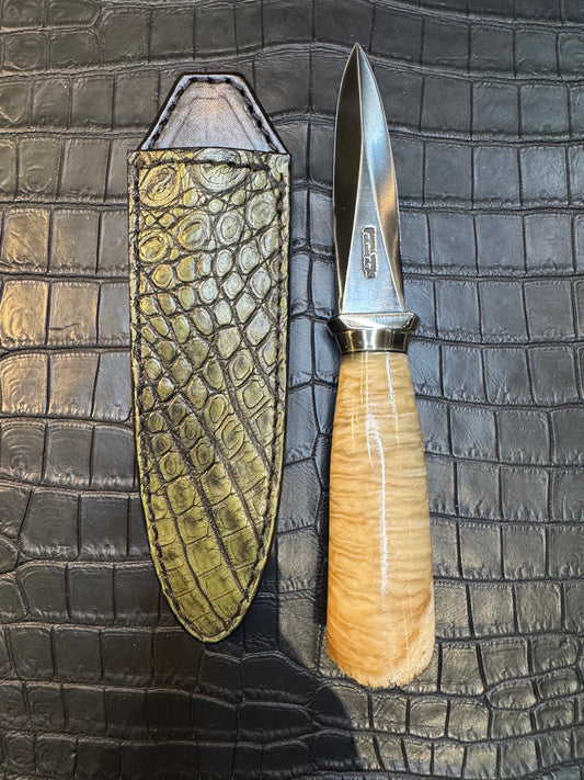 Randall Model 24 “Guardian” Sheath in Exotic Army Green Crocodile by Treeman. (Sheath only)