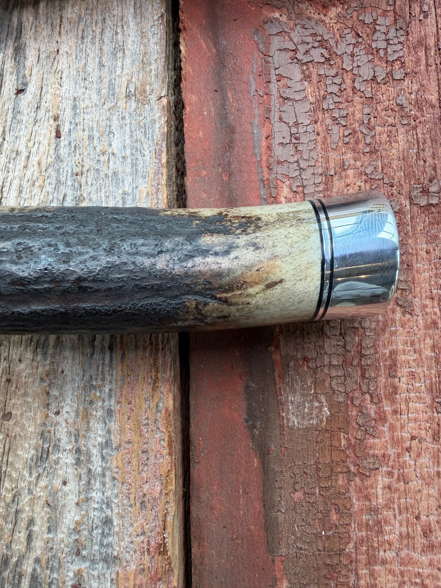 New in Paper Randall Made Knife Model 1-7 Darkened Stag , Stainless, Black and Aluminum spacers, Nickel Silver Hilt, Aluminum butt cap.