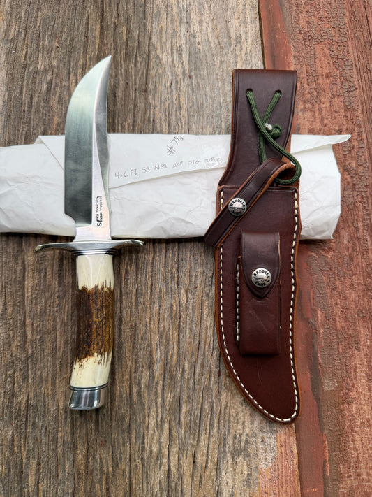 New in paper Randall Model 4-6F in a Stag Handle, Stainless Blade, NSH , BL and Al Spacers