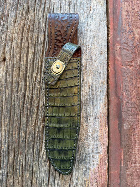 New Randall Model 1-7 Sheath in Exotic Army Green Crocodile from Treeman.