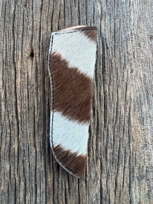 Randall Model 26 Sheath in Exotic Brown and White Zebra Throat style from Treeman.