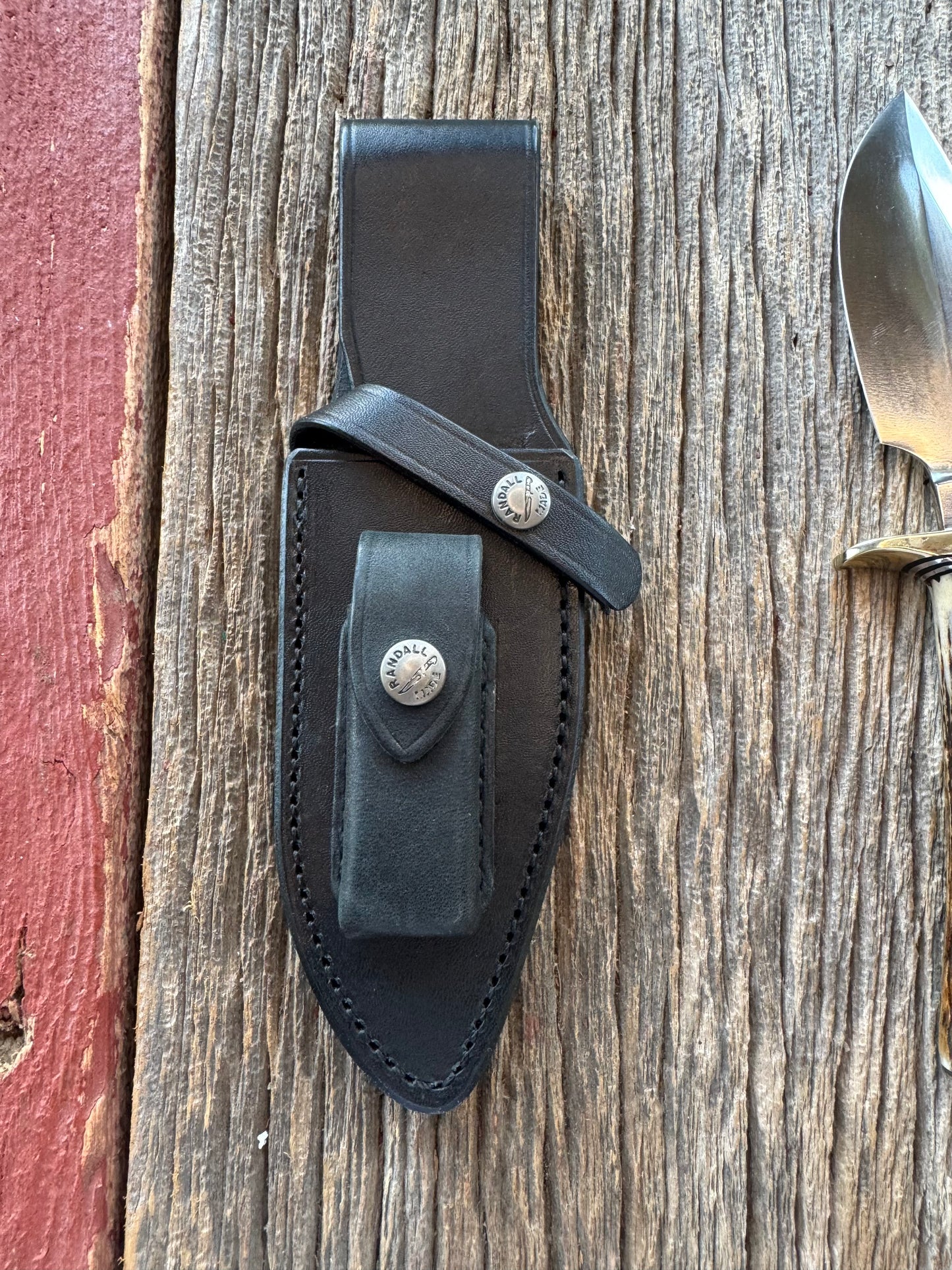 Randall Model 19-5 with a ruff and rustic piece of Stag. Nickel silver Single Hilt and Butt plate.