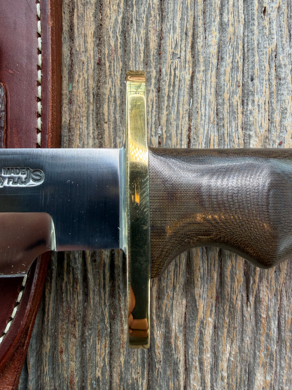 Nice Paper Randall Model Buxton Fighter # 1140 Brown Micarta, Lanyard SS Nickel Silver Double Hilt, Skull Crusher.