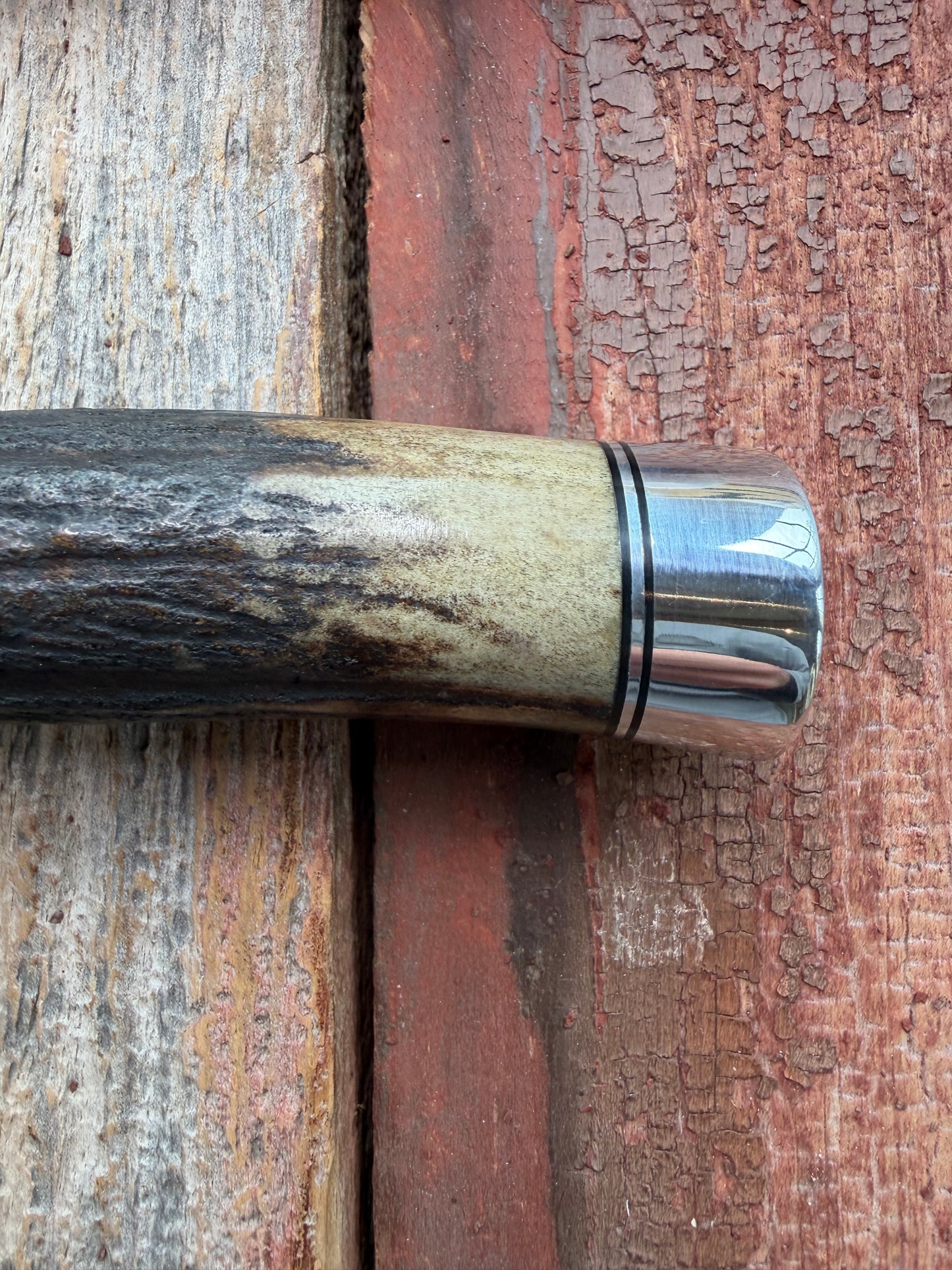 New in Paper Randall Made Knife Model 1-7 Darkened Stag , Stainless, Black and Aluminum spacers, Nickel Silver Hilt, Aluminum butt cap.