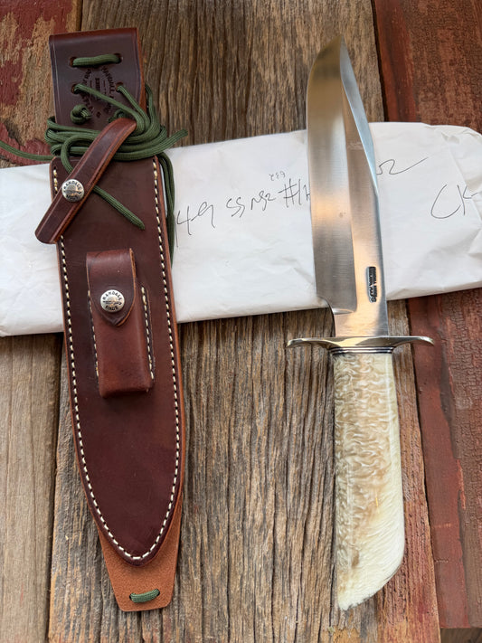 New in Butchers paper Randall Model 12-9/14 Grind with a Huge piece of Musk Ox. Nickel Silver Hilt and raw natural end.