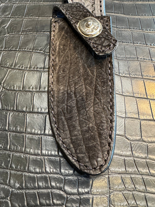 Randall Model 23 in Black Hippo Straight hilt, Canteen Snap, full brass stamping and stitching.