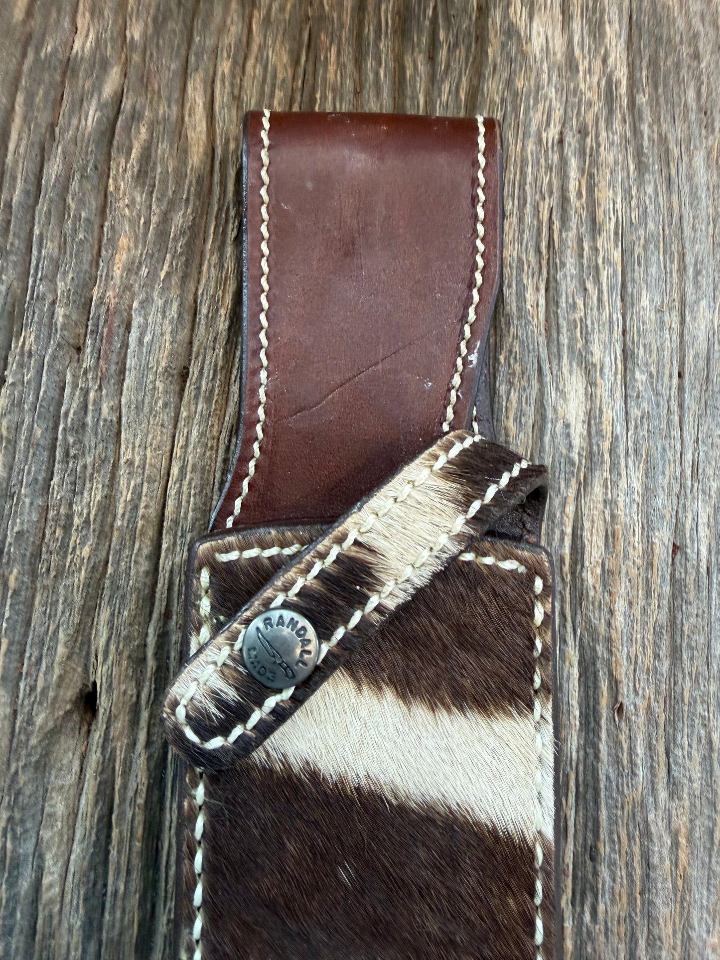 Randall Model Clinton Special Sheath in Exotic Brown Zebra Custom Made at Sullivan’s by Gutcher.