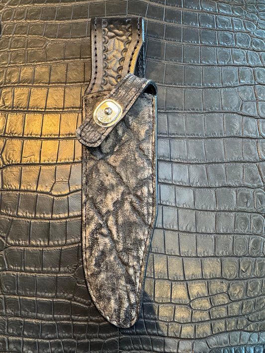 Randall Model Buxton Fighter “Dealer Special” Exotic Sheath in Black Elephant Trunk by Treeman.