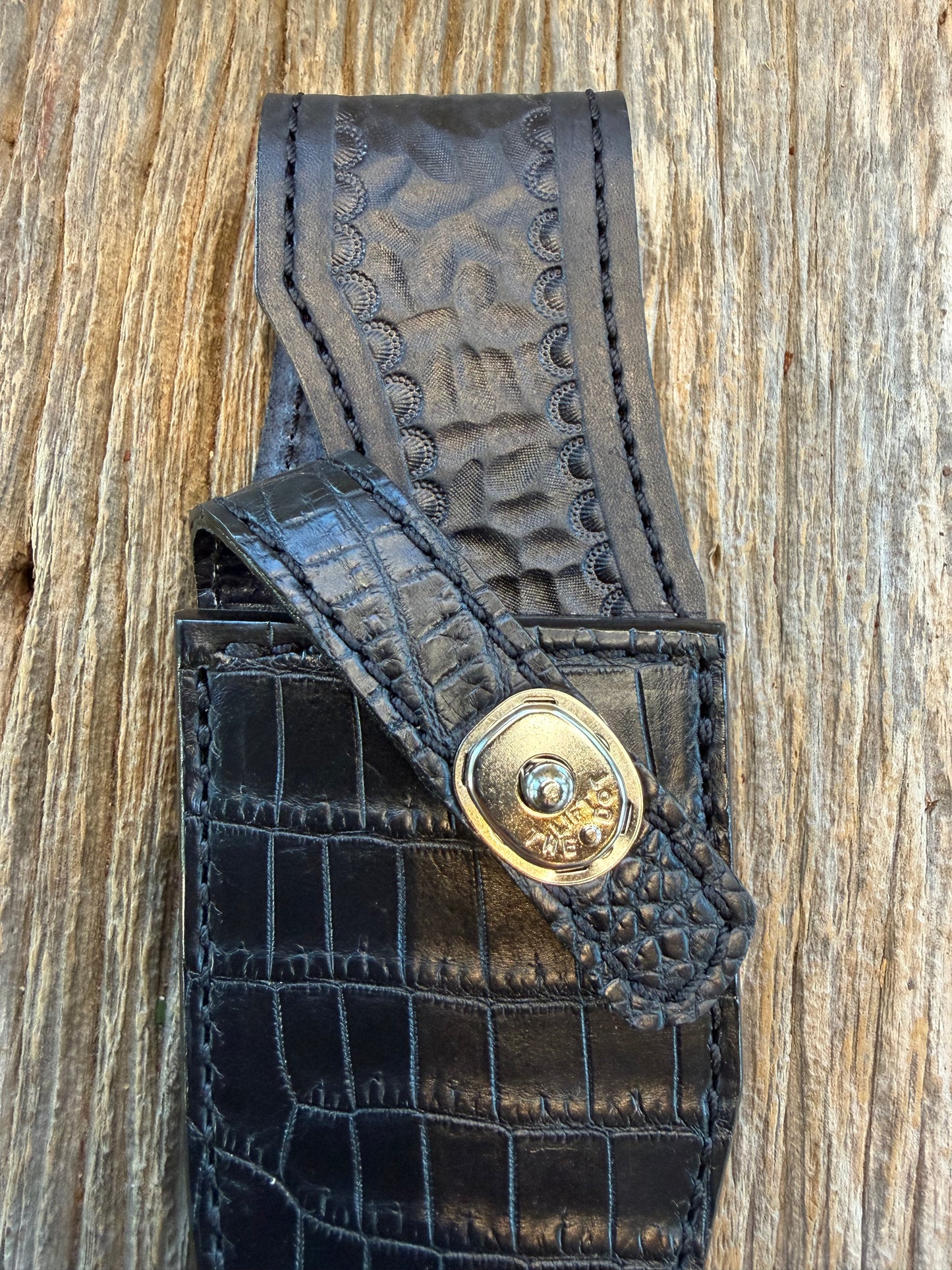 New Randall Model 19-5 Sheath in Exotic Black Crocodile from Treeman.