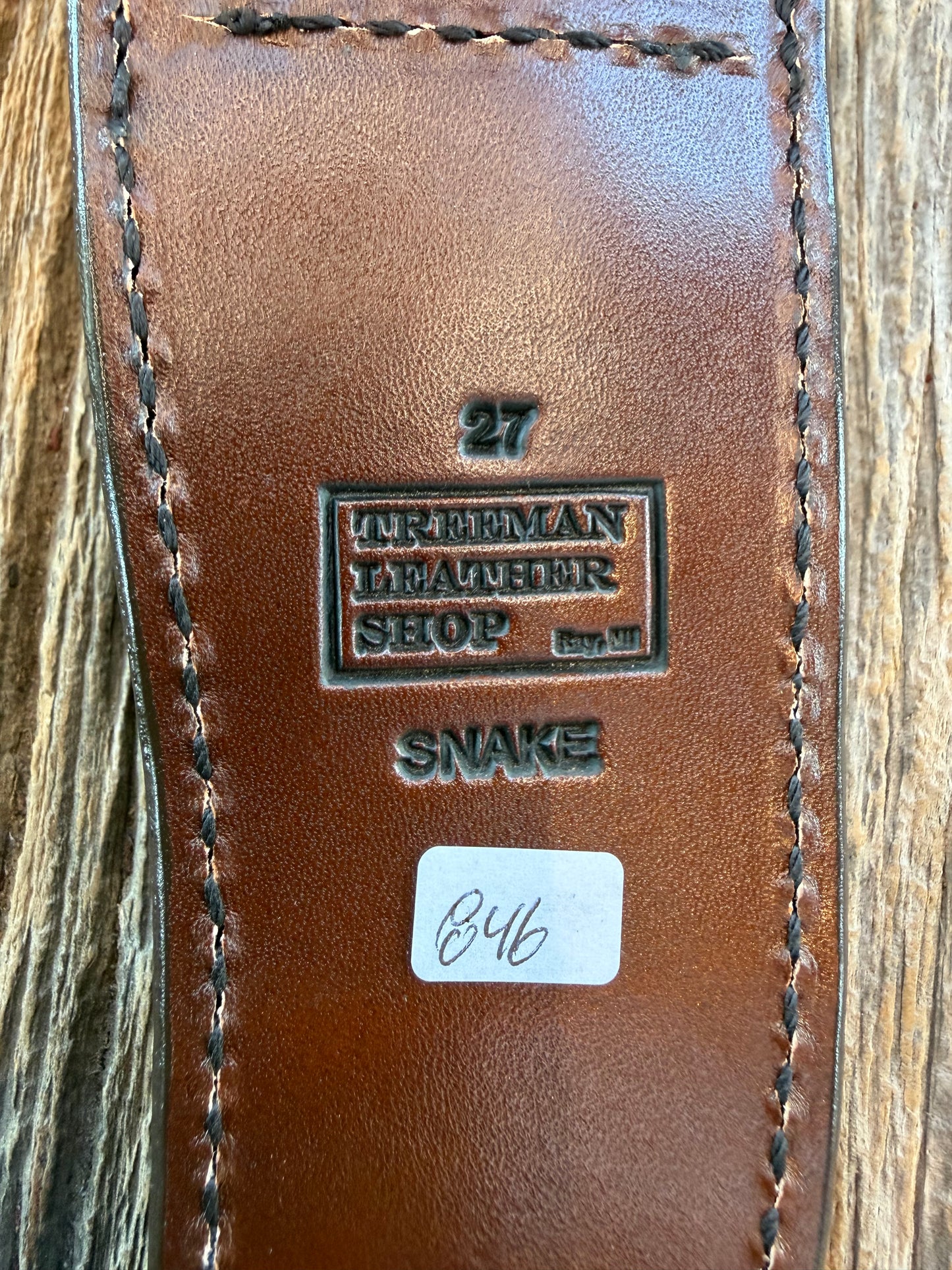 Randall Model 27 Sheath in Exotic Southern Copperhead from Treeman Sheaths. Black Canteen Snap. Stunning colors and pattern.