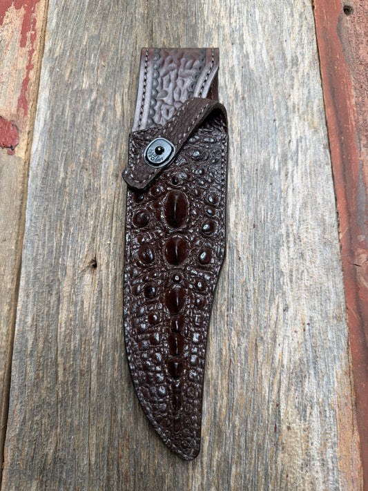 Randall Model 12-8 “Big Bear” Sheath in Exotic Dark Brown Snapping Turtle by Treeman. FCH and new black canteen snap… Spiked Dragon tail portion of the turtle.