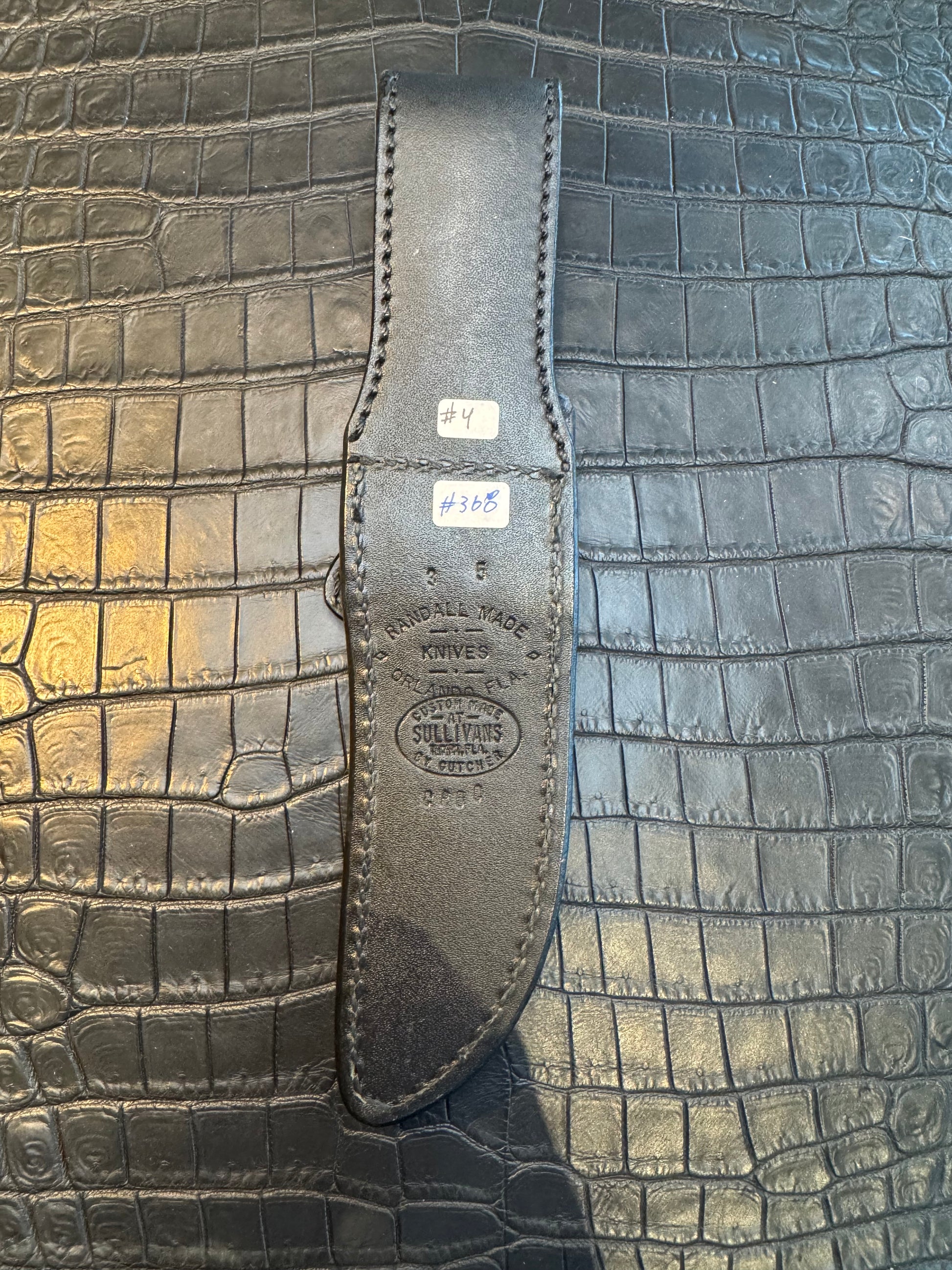 Randall Model 3-5 Sheath in Exotic Black Crocodile Custom Made at Sullivan’s by Gutcher.