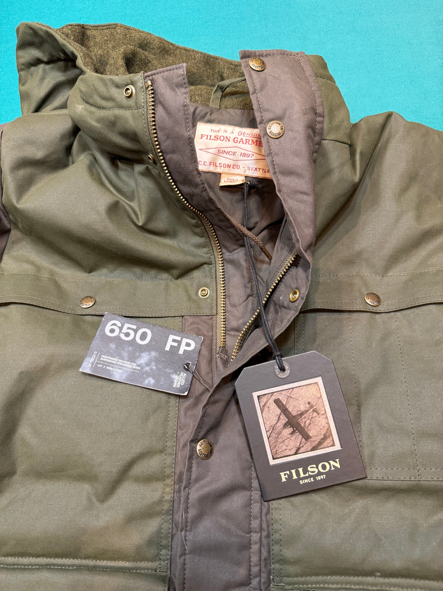 Filson Down Cruiser Parka Otter Green Small 650 Down Sold Out Mens New with Tags