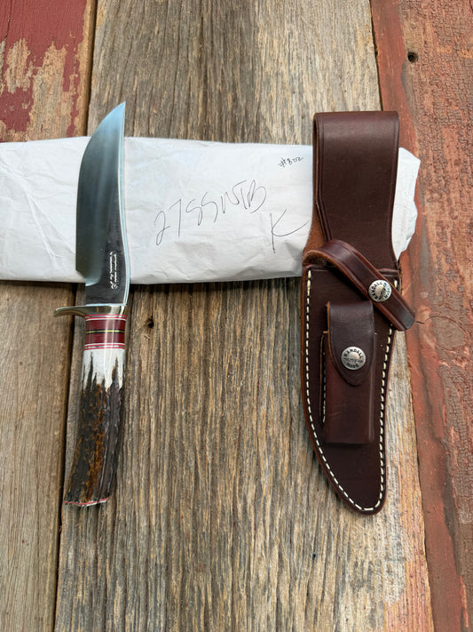 New in Paper Randall Made Knife Model 27-5 with a Stag handle, Stainless, Nickel silver single Hilt, red and aluminum spacers, loaded!!