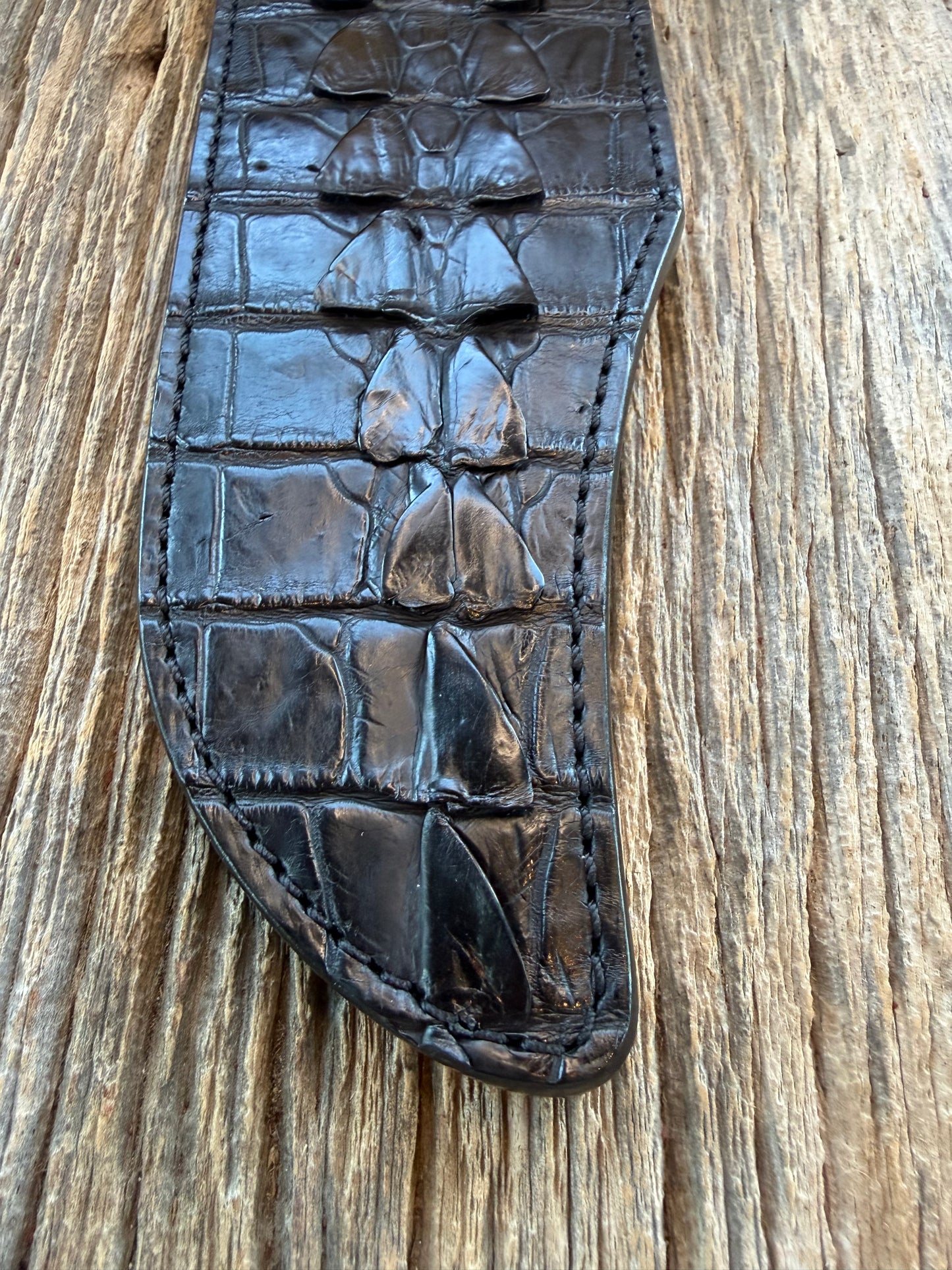 New Randall Model 12-11 Smitty Sheath in Exotic Black Crocodile tail from Treeman. Black canteen Snap .. Johnny Cash Style … All Black.