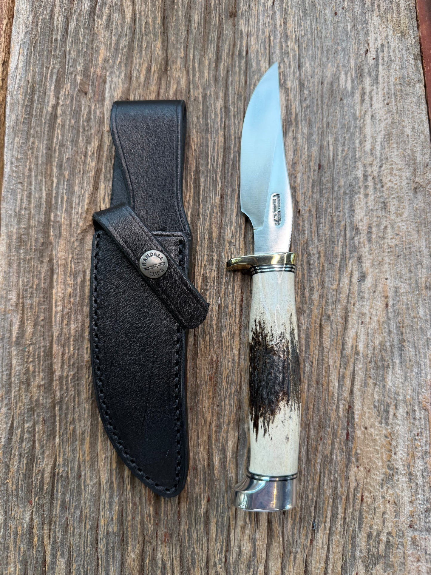 New Randall Made Knife Model Denmark Special Stainless Nickel Hilt, Aluminum crows beak butt cap.