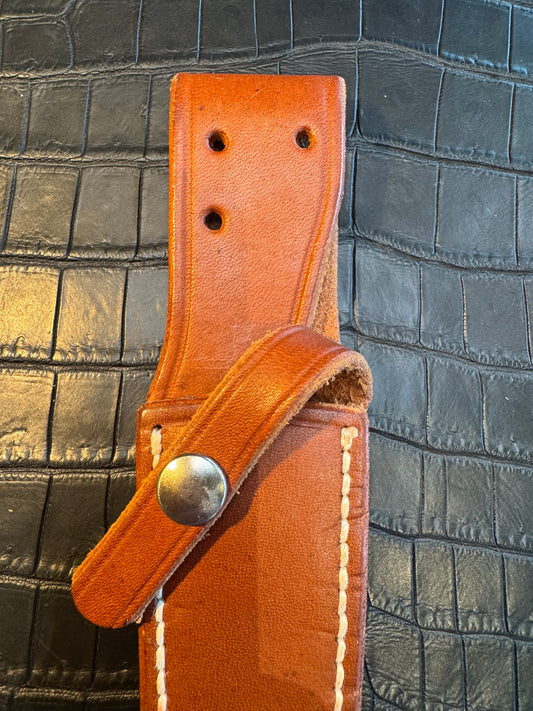 Randall Model 2-4C Sheath in Tan Leather made at Sullivans by Gutcher in Tampa Florida. Official sheath maker for Randall Knives.