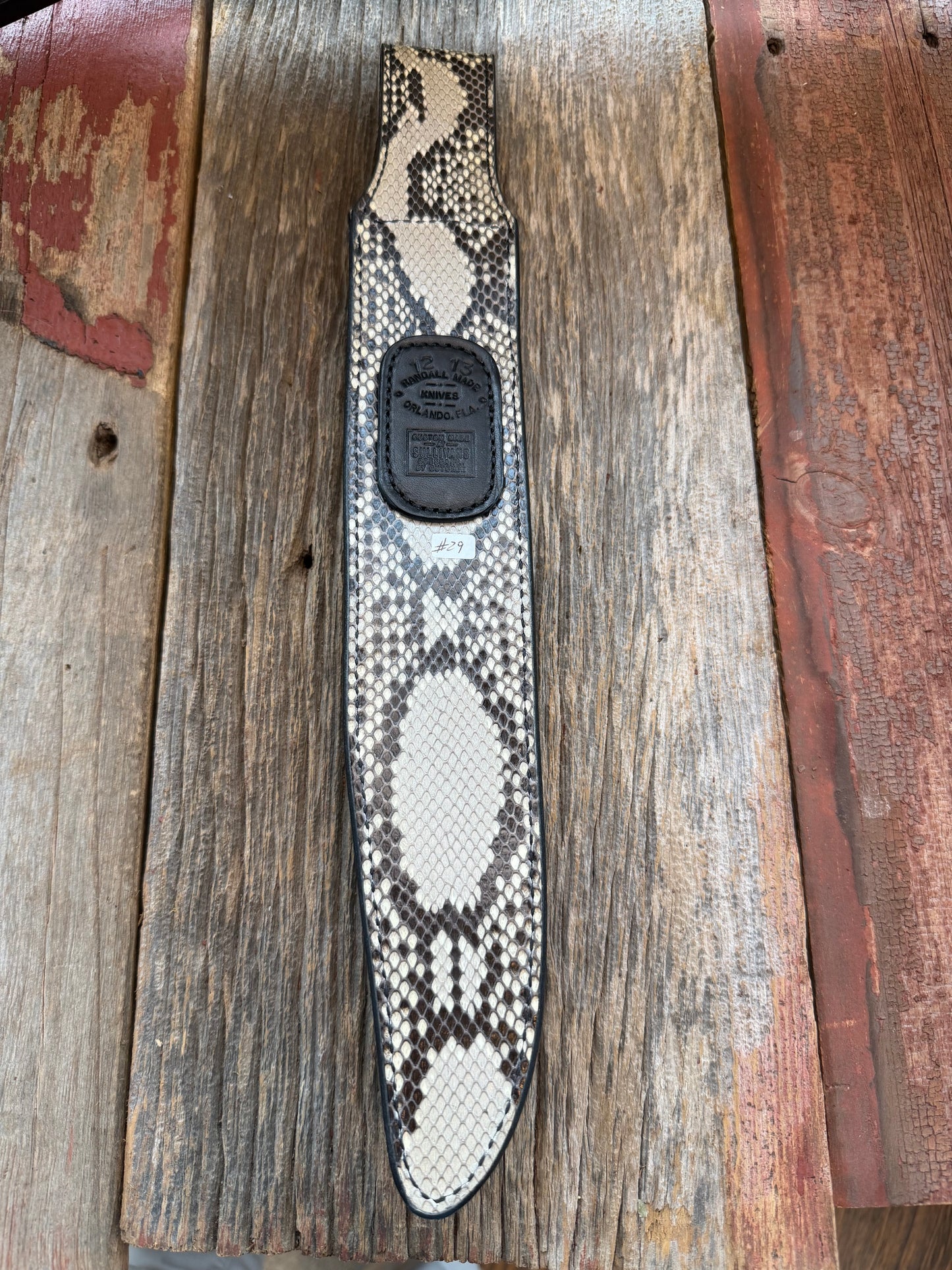 New Randall Model 12-13 Thorp Sheath in Exotic Black and White Python double sided (very rare) Custom Made at Sullivan’s by Gutcher.