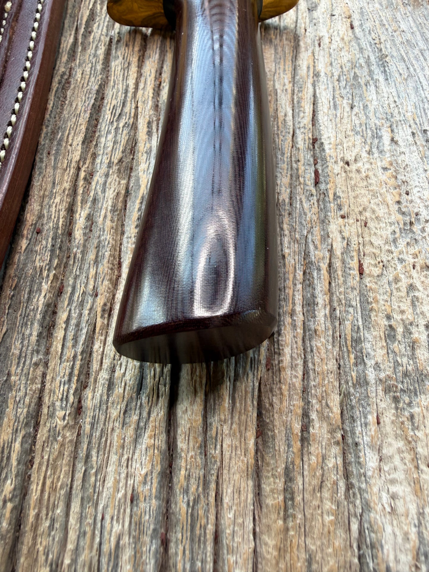 New in Paper Randall Model 1-7 Maroon Micarta Brass Hilt, Natural end, single black spacer, carbon steel.
