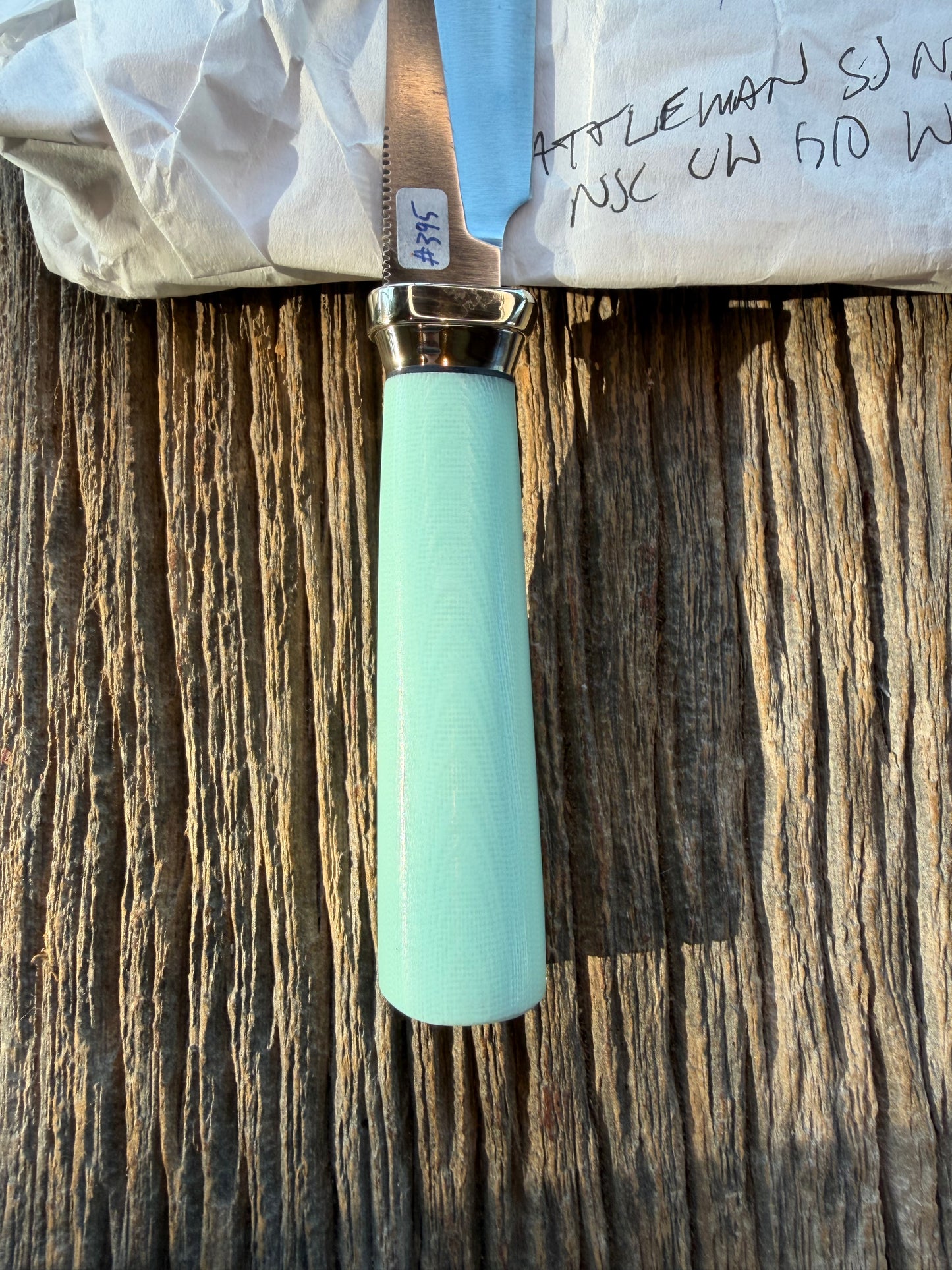 New in Paper Randall Non Catalog Model  Cattleman. G 10 Tiffany handle. Nickel Silver collar, Stainless blade.