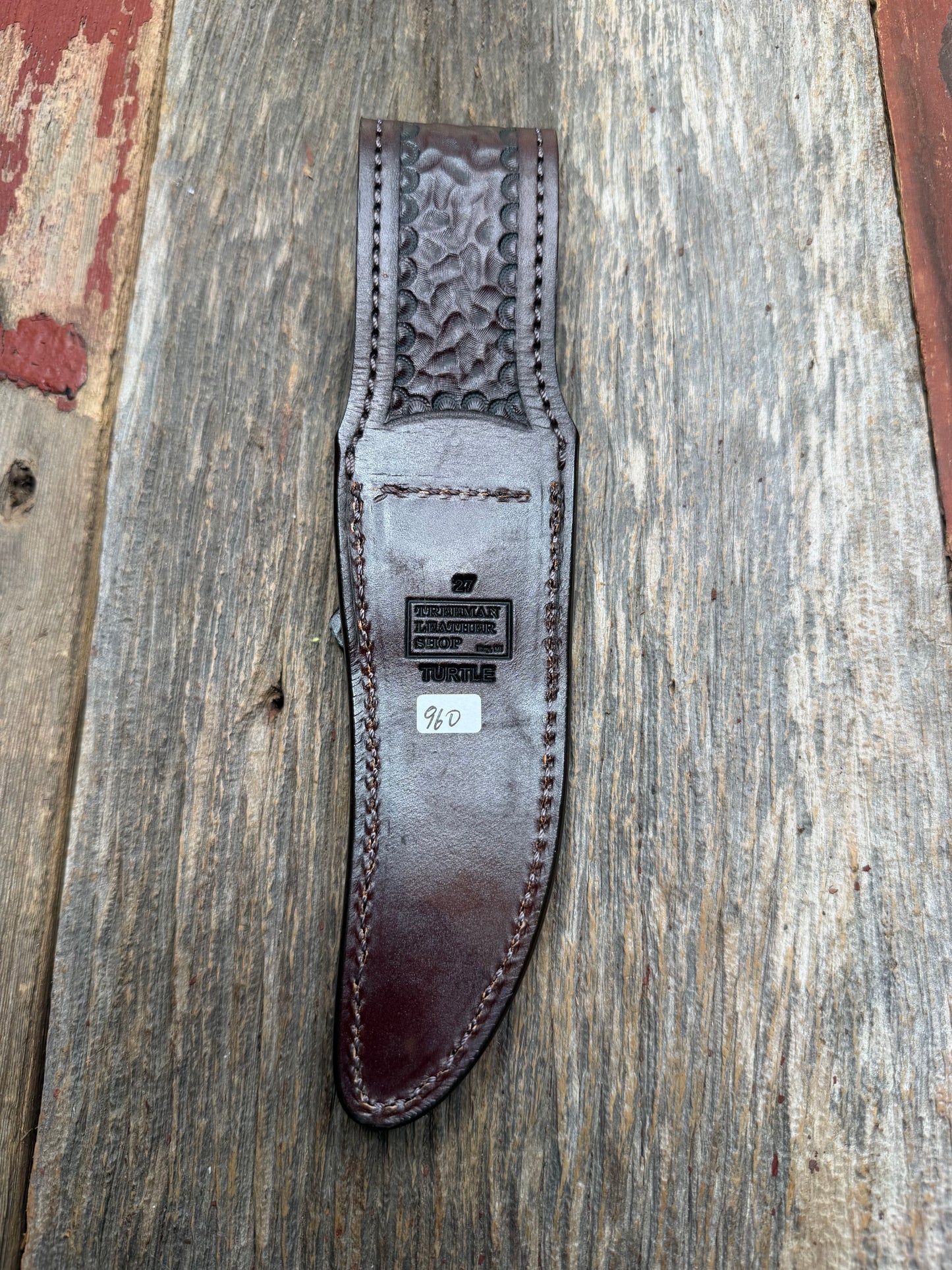 Randall Model 27 Sheath in Exotic Dark Brown Snapping Turtle by Treeman. Straight hilt and new black canteen snap… Spiked Dragon tail portion of the turtle.