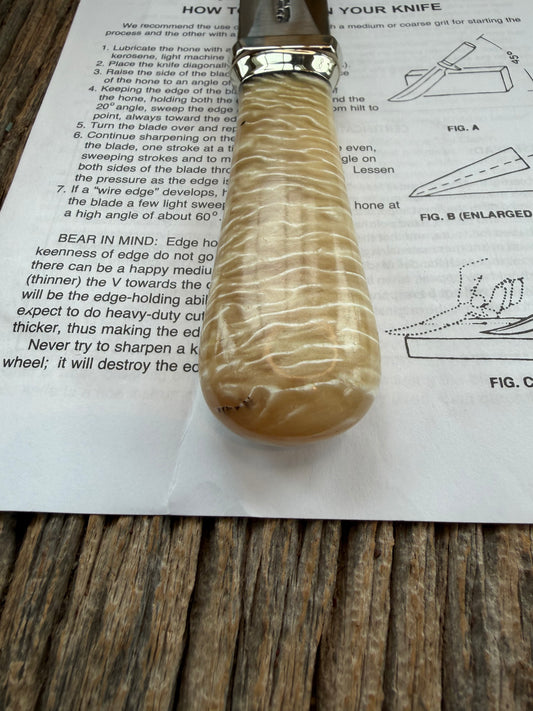 New Randall Model “Gambler” 4 Inch in Musk OX, Nickel collar and rounded  butt cap. Stainless blade.