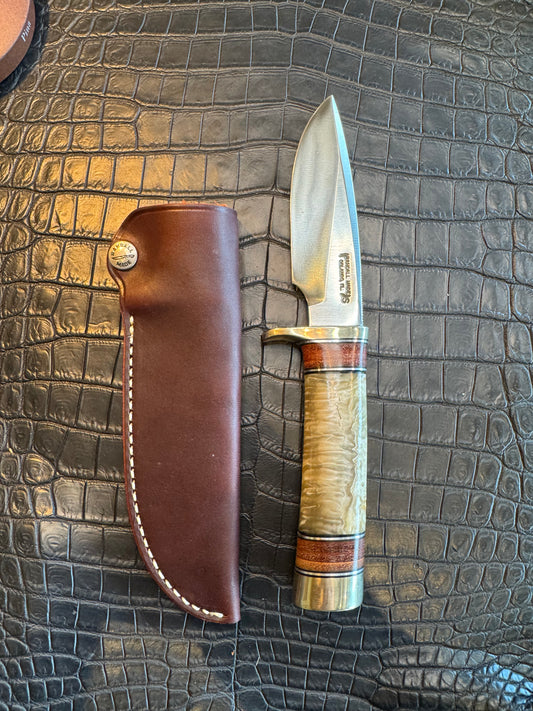 Randall Model 25-5 Trapper in Musk Ox and stacked Leather Stainless Steel NSH