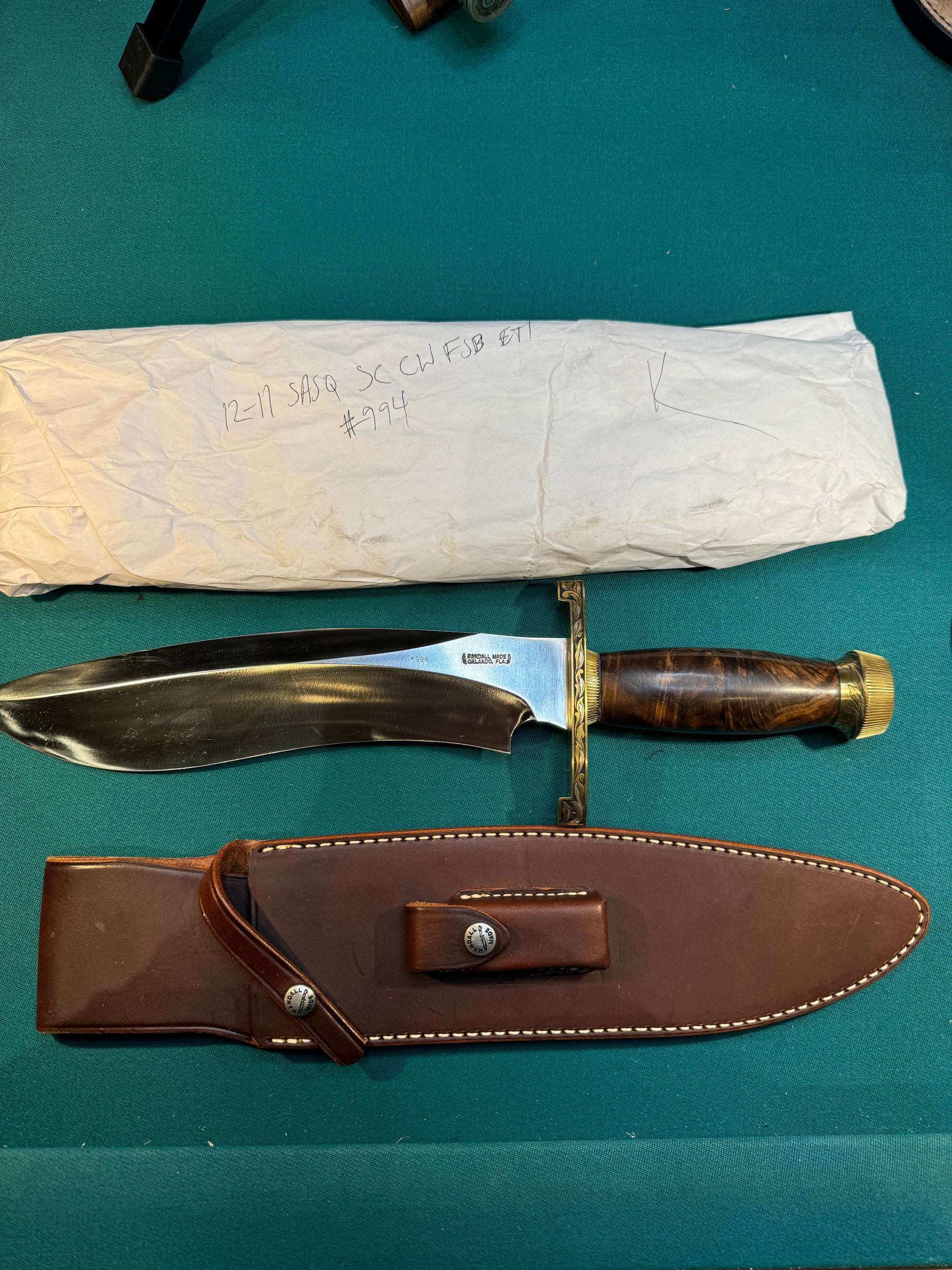 New in Paper Randall Large Sasquatch Brass Lugged Hilt Turkish Walnut #994 Jere Davidson engraved