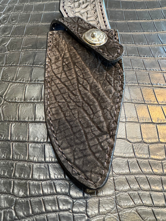 Randall Model 19-5 in Black Hippo Straight hilt, Canteen Snap, full brass stamping and stitching.