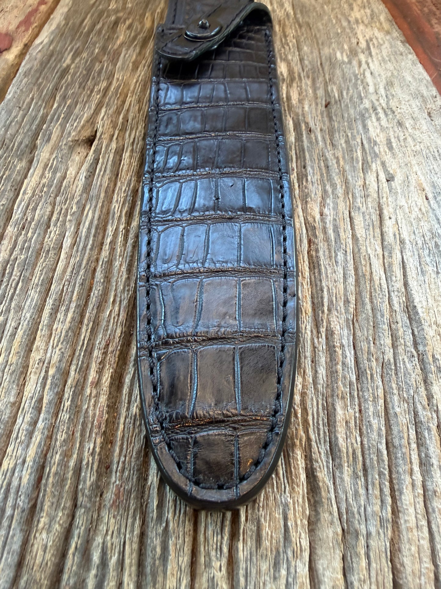 New Randall Model 2-8 Sheath in Exotic Black Crocodile from Treeman. Black canteen Snap .. Johnny Cash Style … All Black.